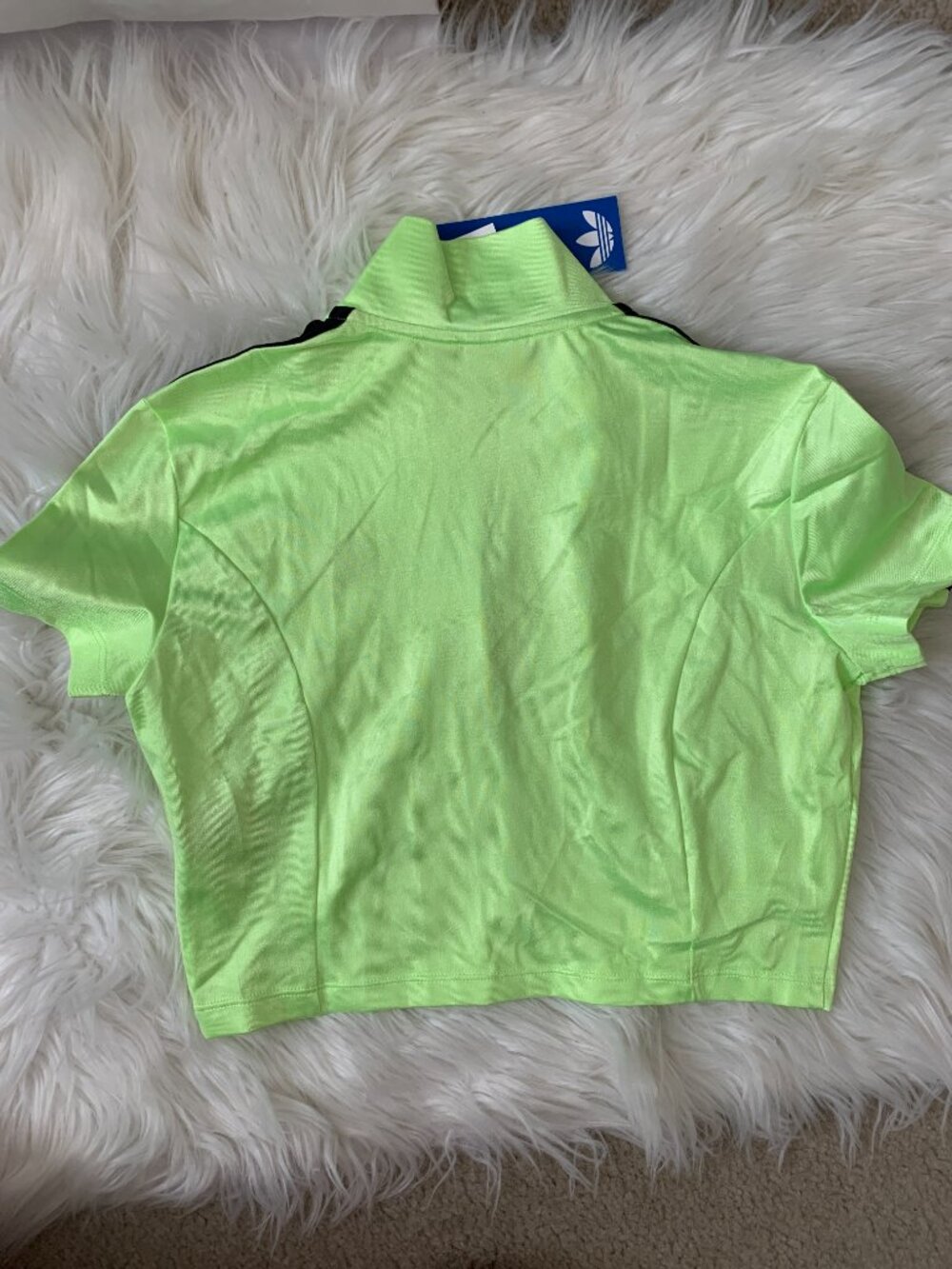 ADIDAS ORIGINALS Cropped Full Zip Mock Neck Top in Signal Green/Black Sz MEDIUM - Picture 4 of 5